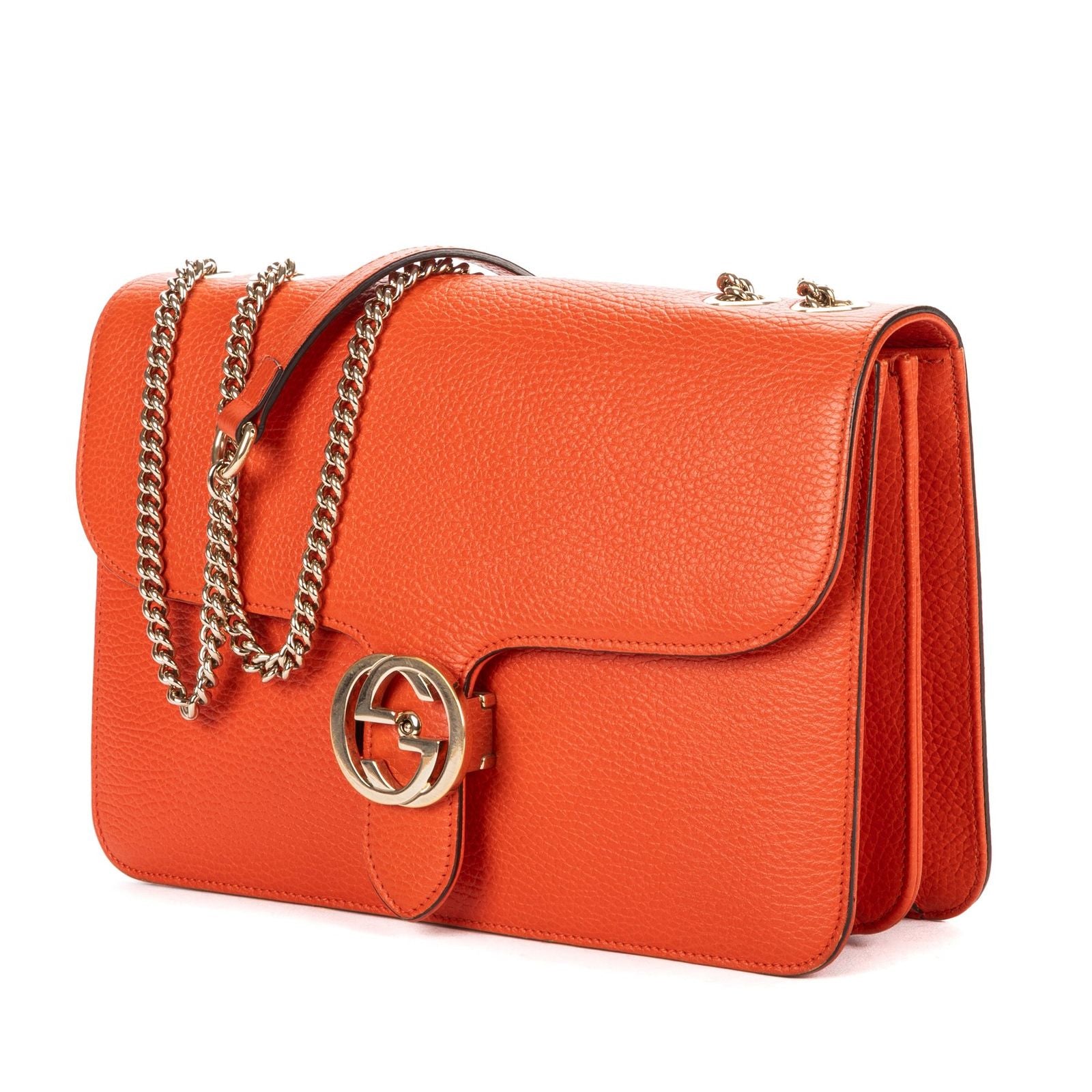 Gucci Small Interlocking GG Chain Crossbody Orange Gray Calfskin Leather — view 2