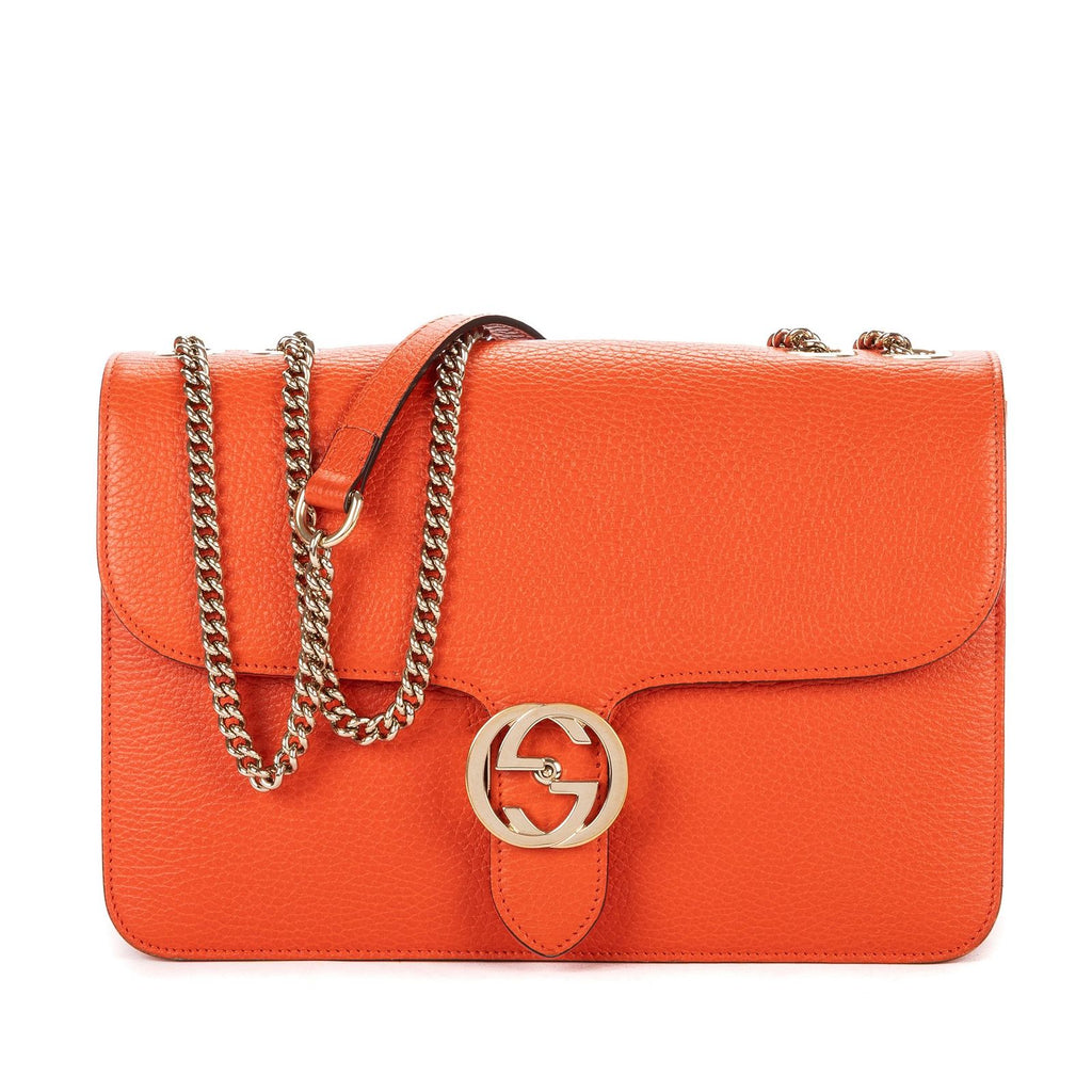 Gucci Small Interlocking GG Chain Crossbody Orange Gray Calfskin Leather