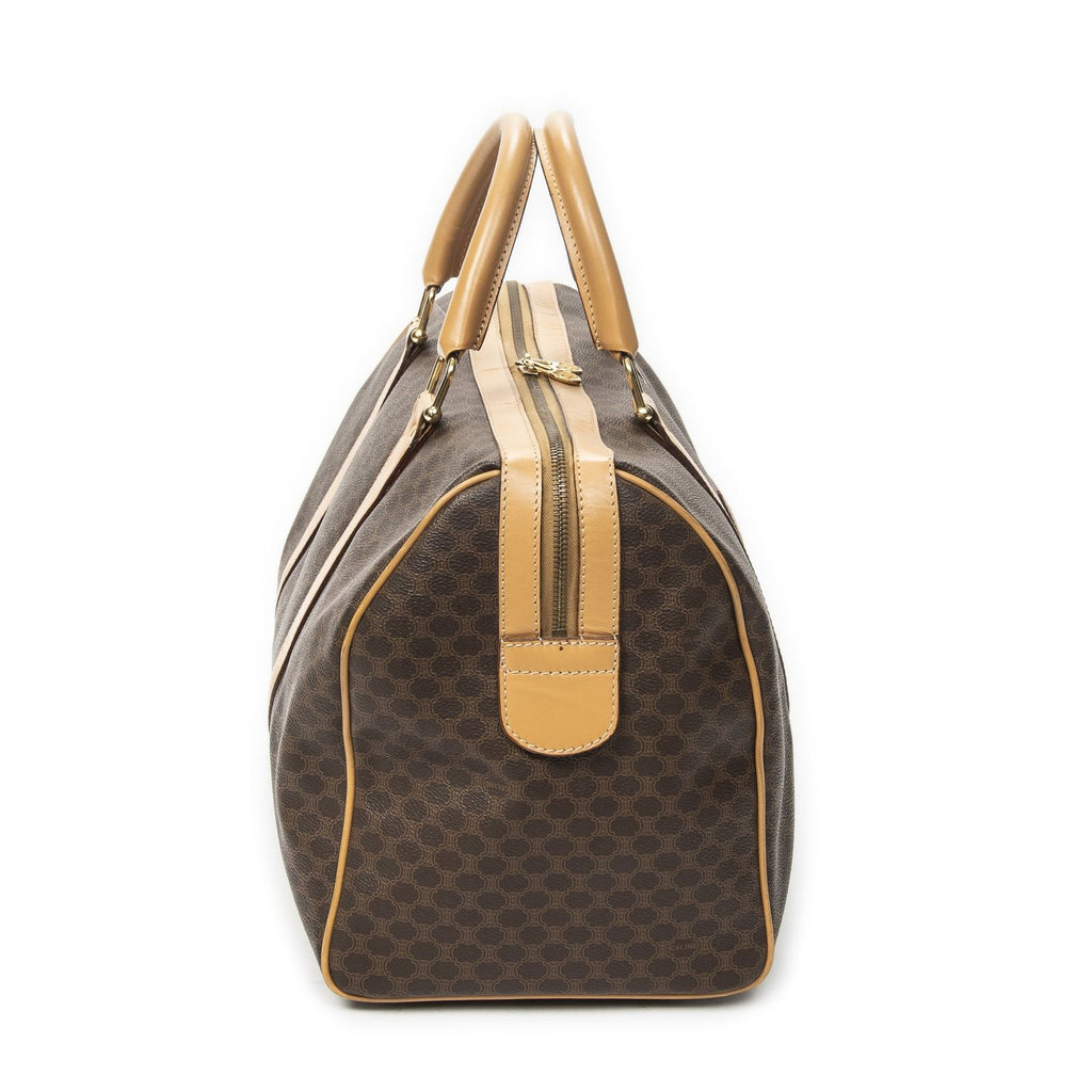 Celine Vintage Travel Boston Beige Brown Macadam Canvas Shoulder — view 4