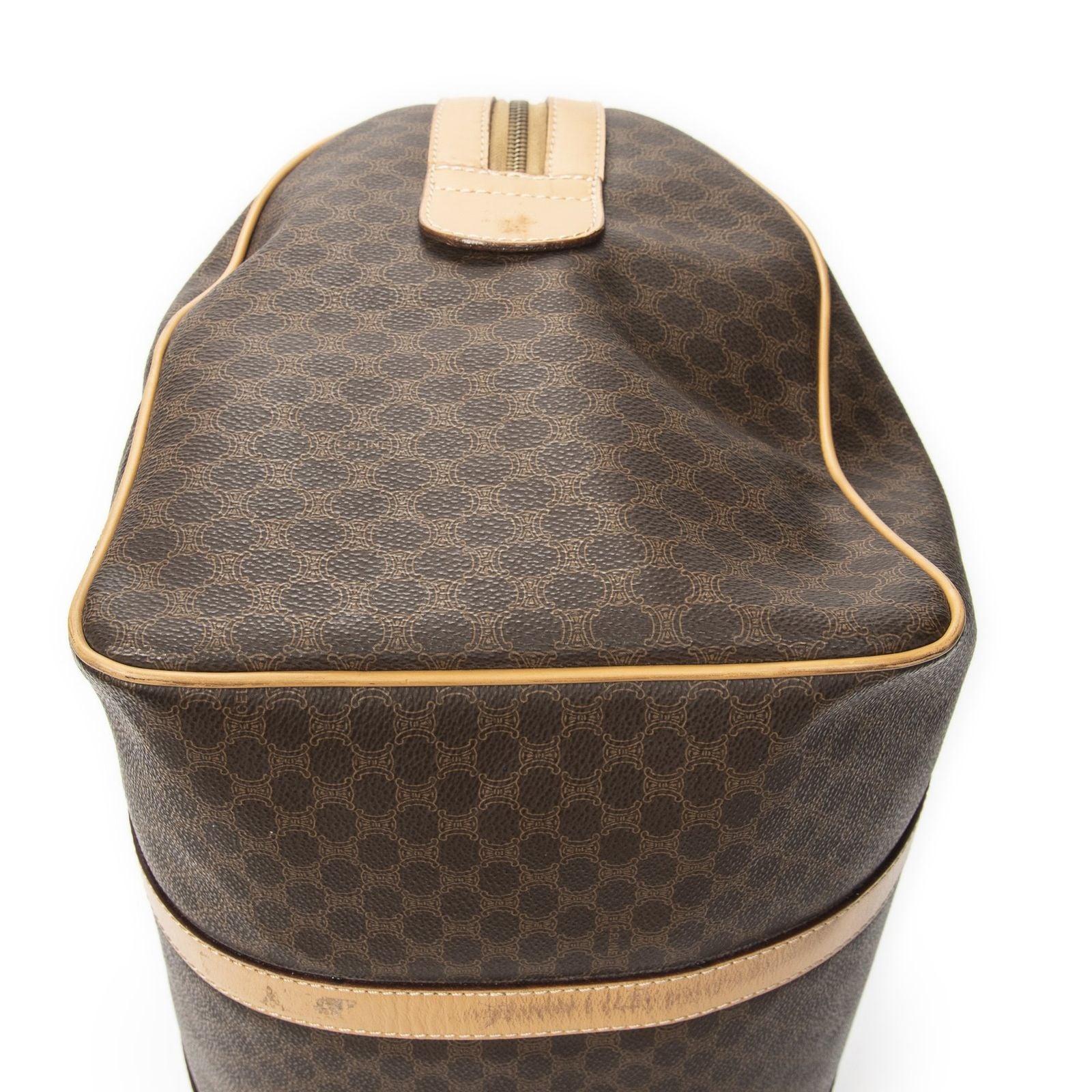 Celine Vintage Travel Boston Beige Brown Macadam Canvas Shoulder — view 7