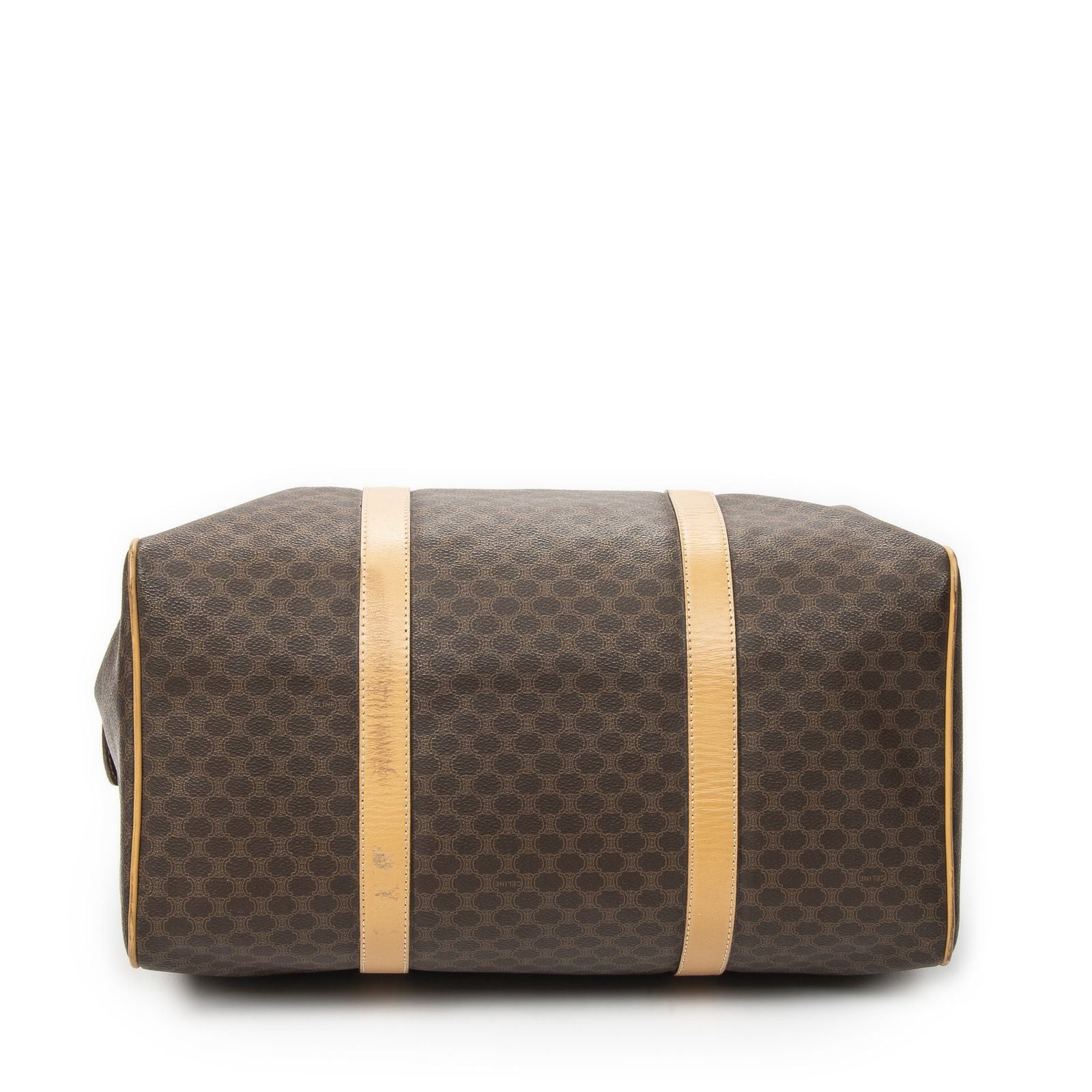 Celine Vintage Travel Boston Beige Brown Macadam Canvas Shoulder — view 6