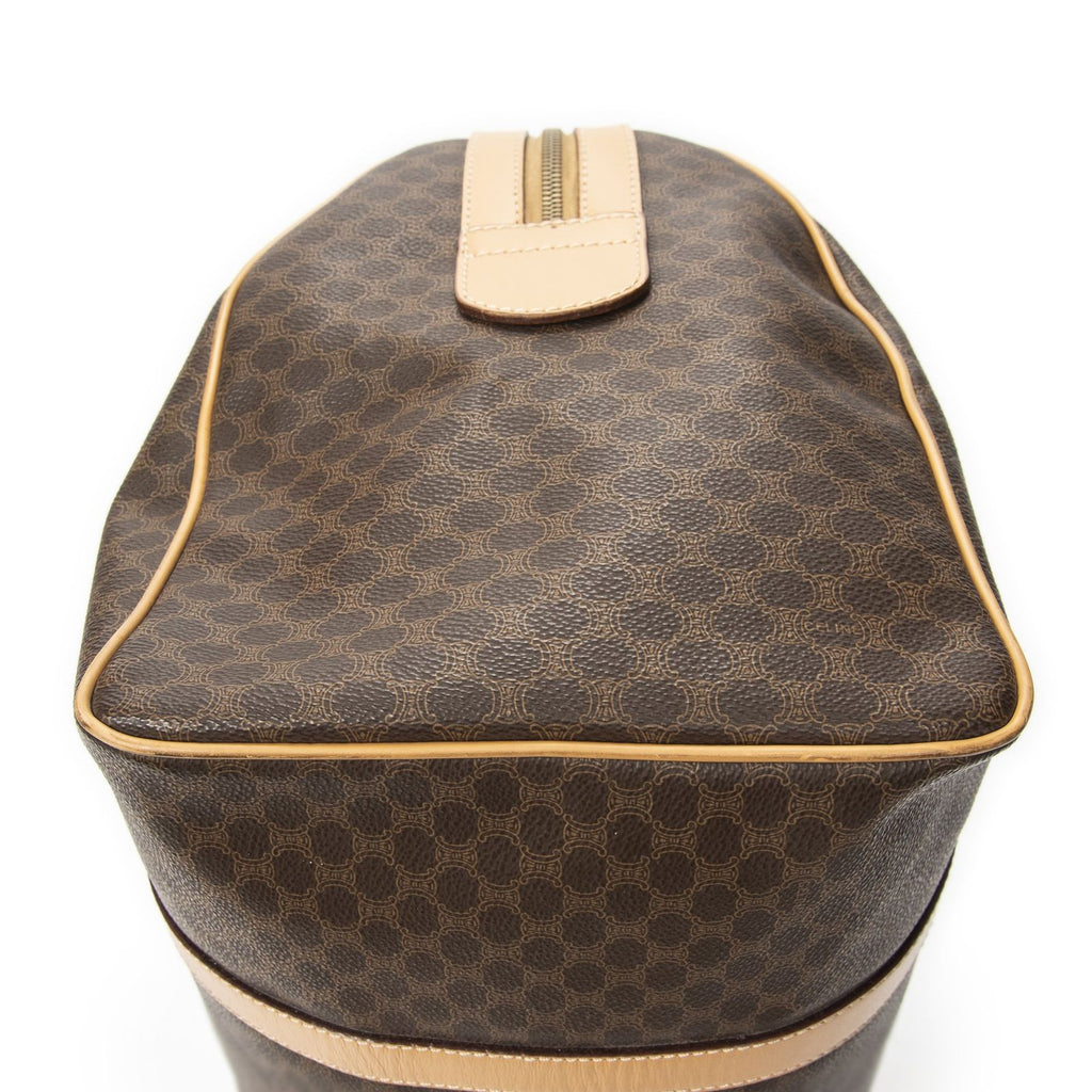 Celine Vintage Travel Boston Beige Brown Macadam Canvas Shoulder — view 8