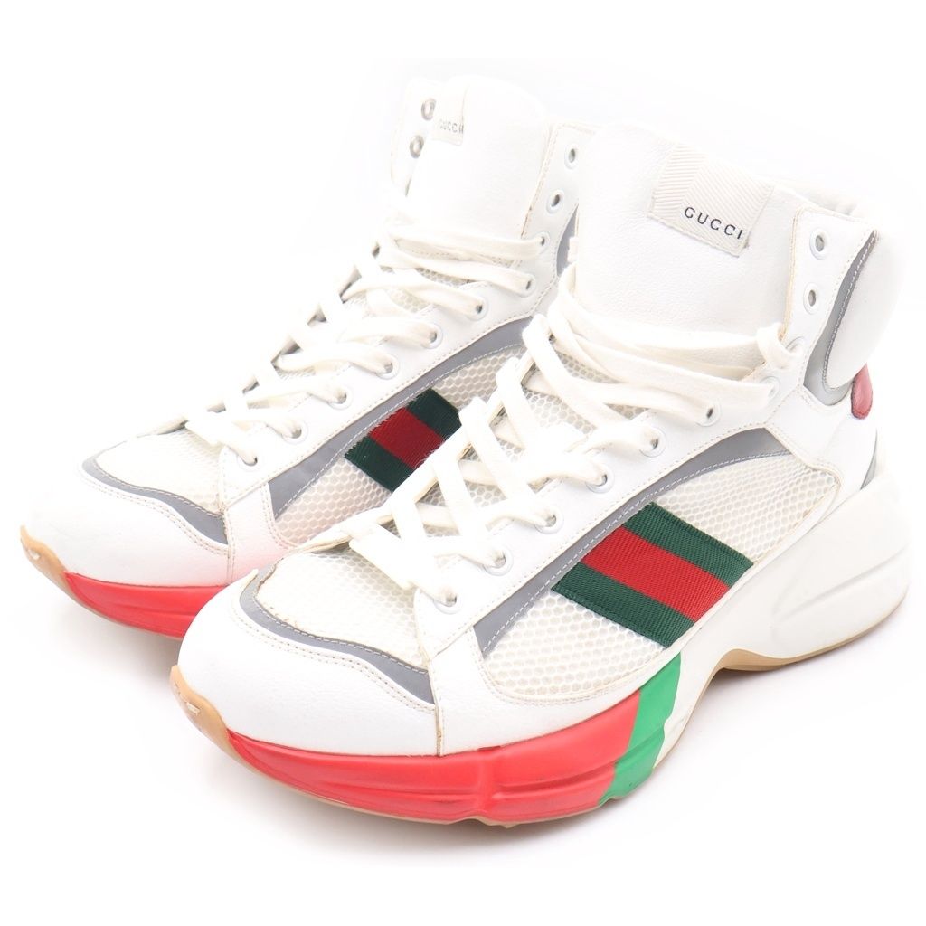 Gucci Rhyton High Top Sneakers Cut White Green — view 2