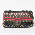 Chanel Shoulder Bag CC Logo Nordic Pattern Chain Silver Green