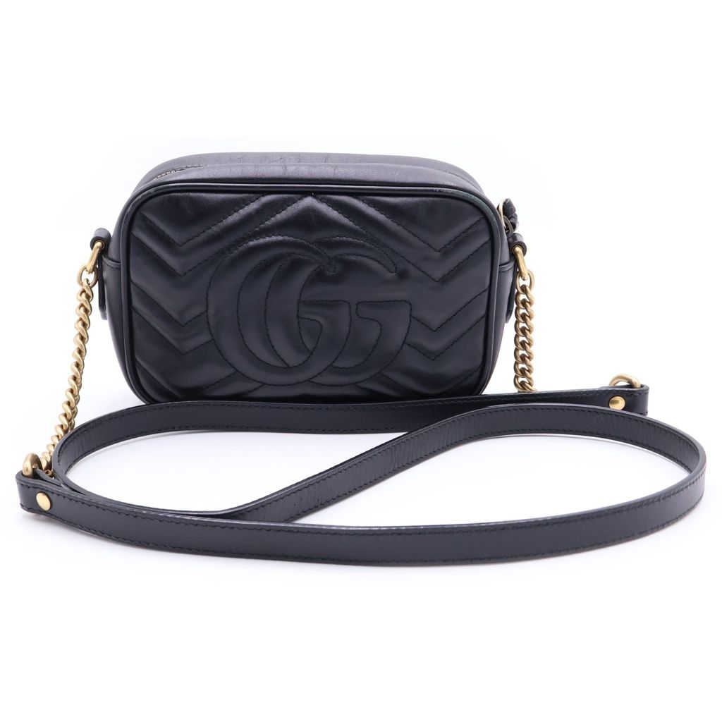 Gucci GG Marmont Quilted Leather Gold Chain Shoulder Bag Black — view 2