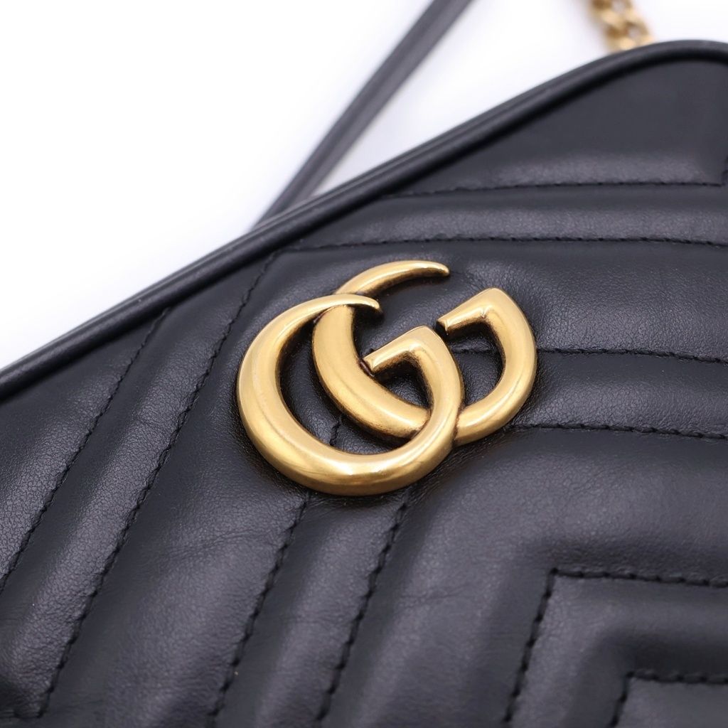 Gucci GG Marmont Quilted Leather Gold Chain Shoulder Bag Black — view 6