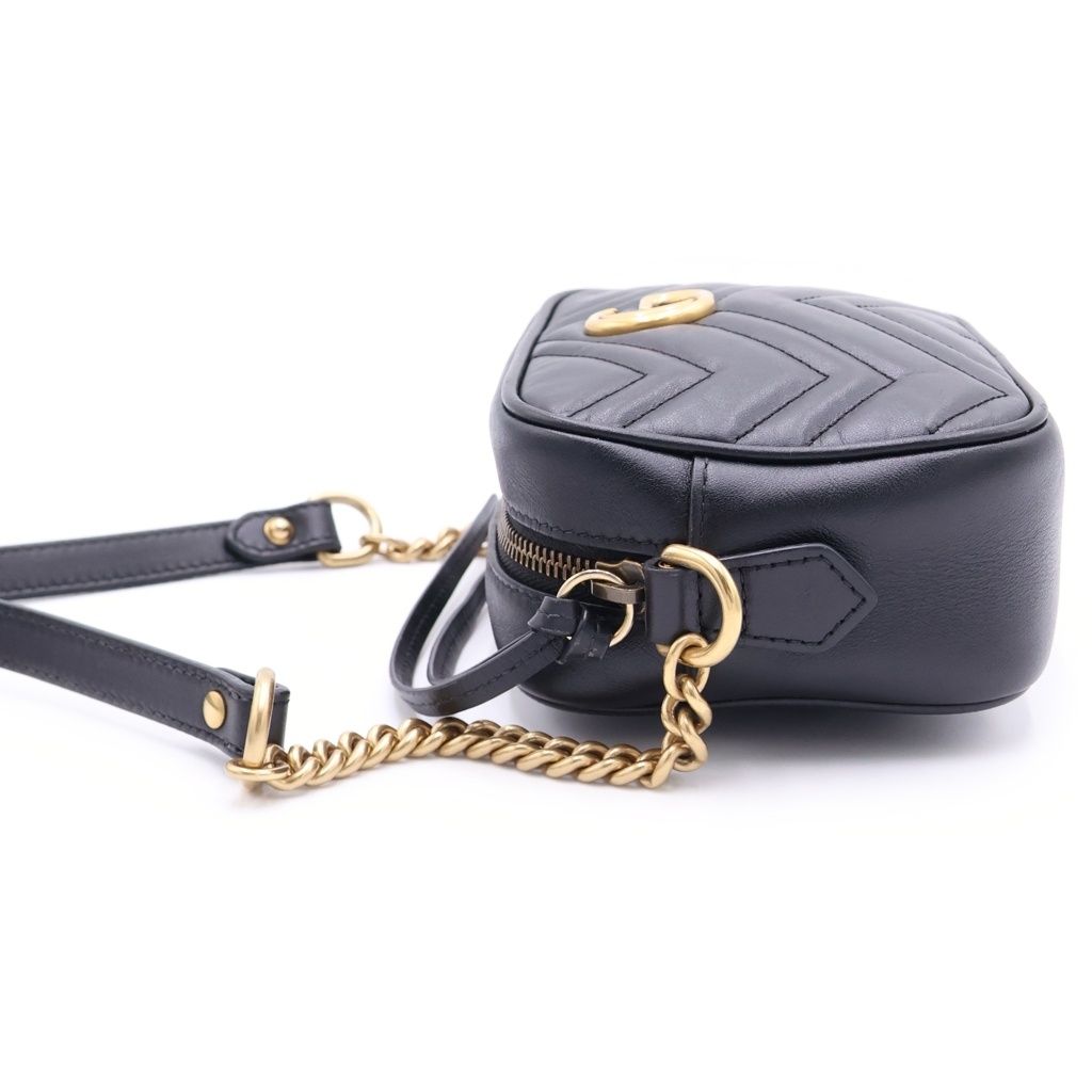 Gucci GG Marmont Quilted Leather Gold Chain Shoulder Bag Black — view 3
