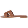 Hermes Oran Logo Leather Flat Sandals Shoes Brown