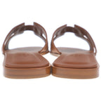 Hermes Oran Logo Leather Flat Sandals Shoes Brown — view 3
