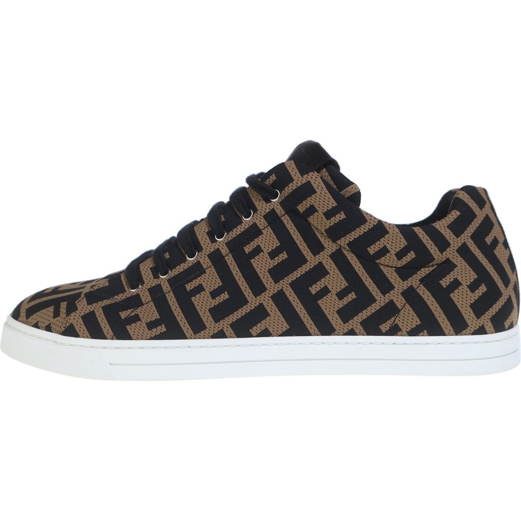Fendi Zucca Pattern Mesh Lace Up Sneakers Brown
