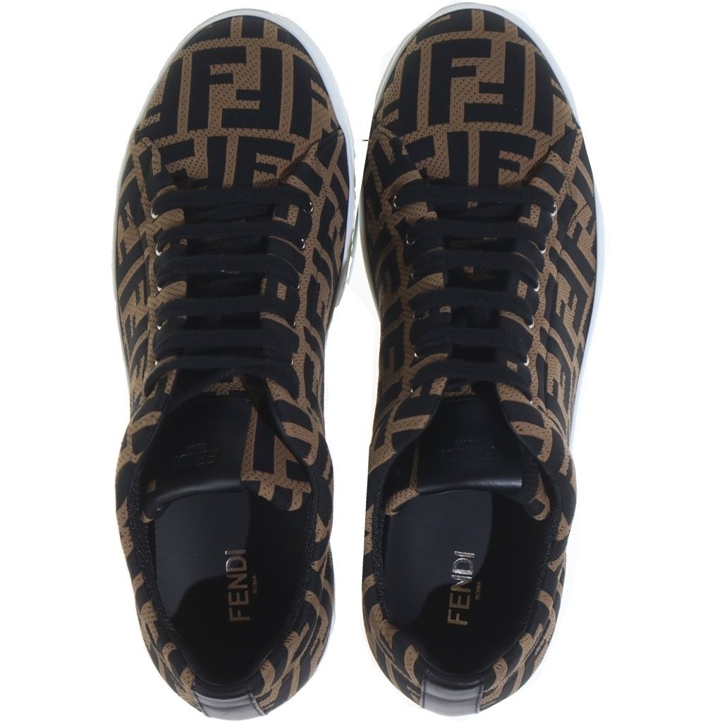 Fendi Zucca Pattern Mesh Lace Up Sneakers Brown — view 4