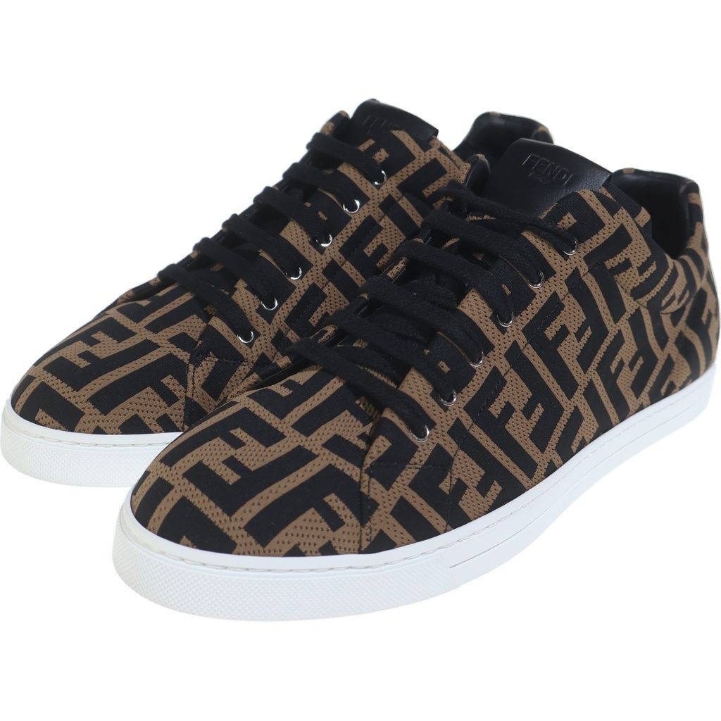 Fendi Zucca Pattern Mesh Lace Up Sneakers Brown — view 2