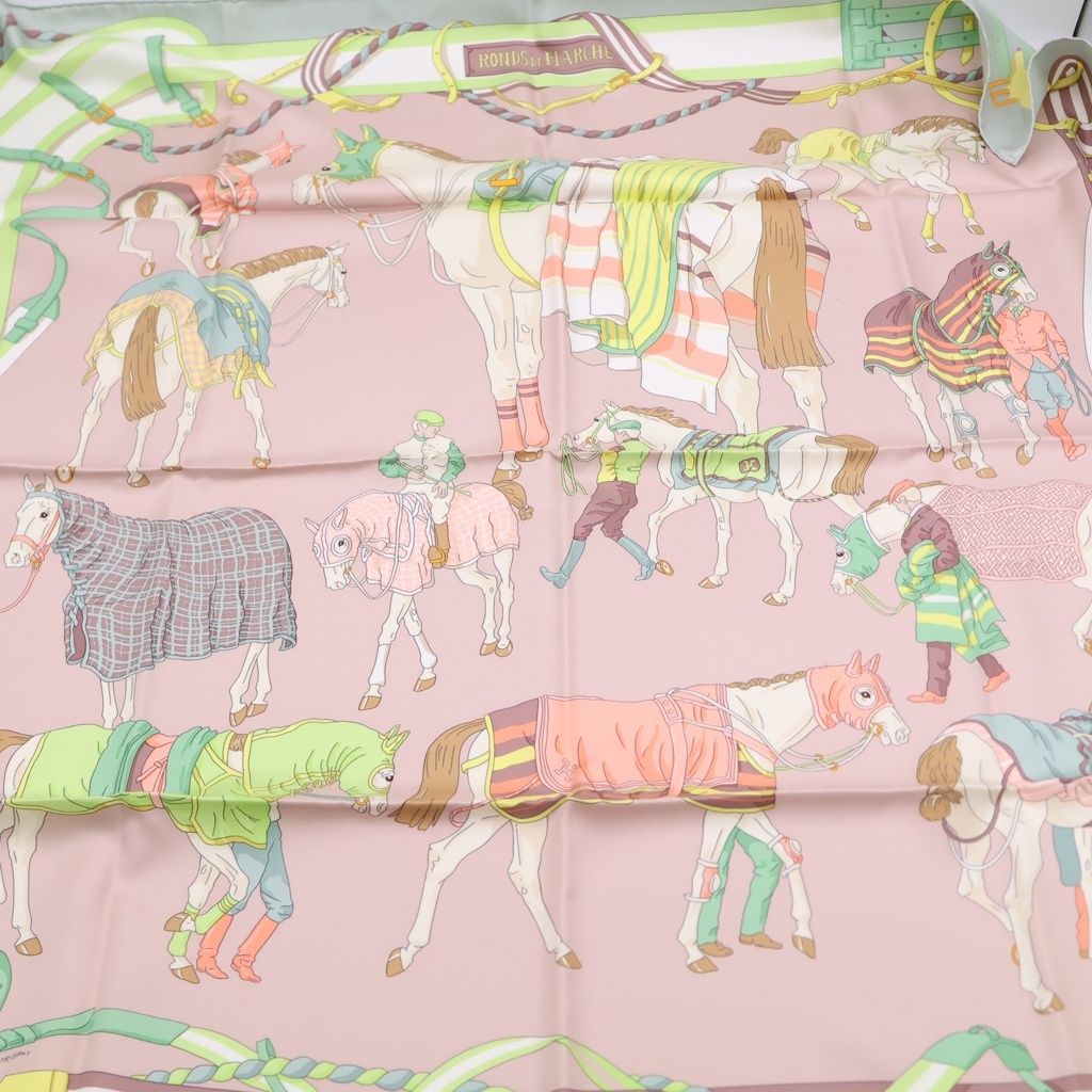 Hermes Carre 90 Ronds de Marche Allover Print Silk Scarf Beige Khaki — view 3