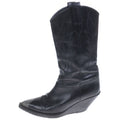 Celine Moon High Rhinestone Decoration Leather Cut Western Boots Black