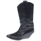 Celine Moon High Rhinestone Decoration Leather Cut Western Boots Black