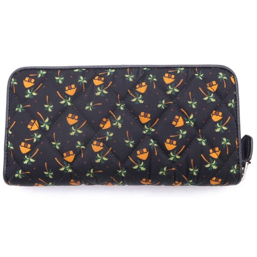 Prada Saffiano All Over Tropical Pattern Quilted Ground Round Zip Wallet Black — view 2