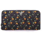 Prada Saffiano All Over Tropical Pattern Quilted Ground Round Zip Wallet Black