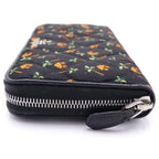 Prada Saffiano All Over Tropical Pattern Quilted Ground Round Zip Wallet Black — view 4