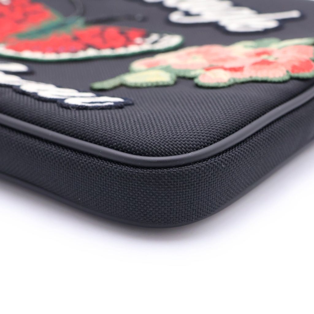 Gucci Butterfly Flower Patch Zip Clutch Pouch Black — view 4