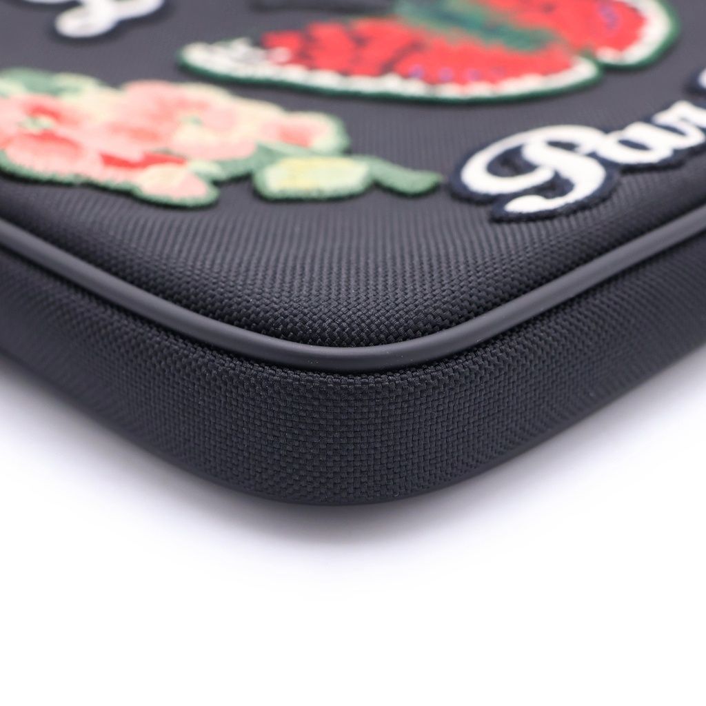 Gucci Butterfly Flower Patch Zip Clutch Pouch Black — view 5