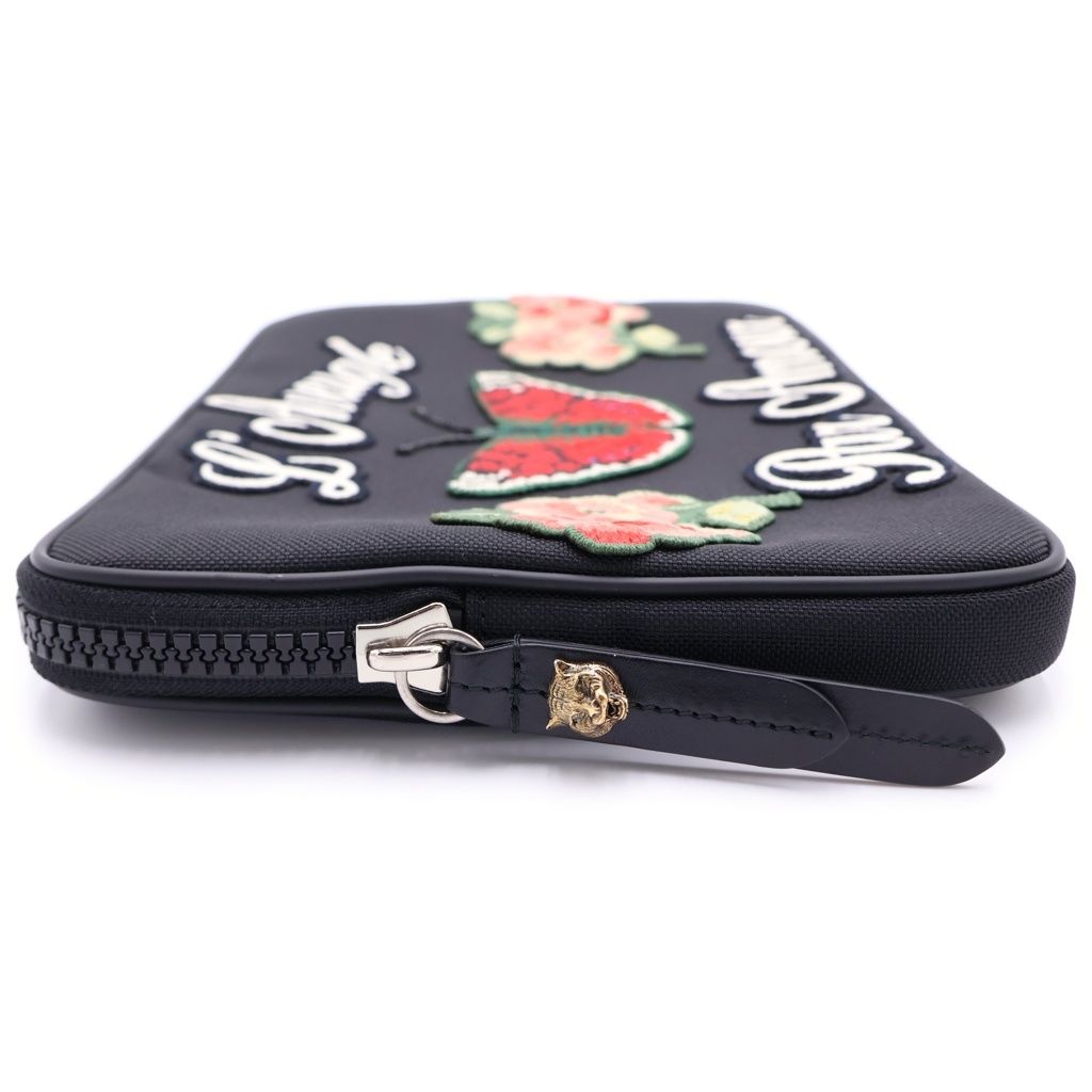 Gucci Butterfly Flower Patch Zip Clutch Pouch Black — view 3