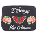 Gucci Butterfly Flower Patch Zip Clutch Pouch Black