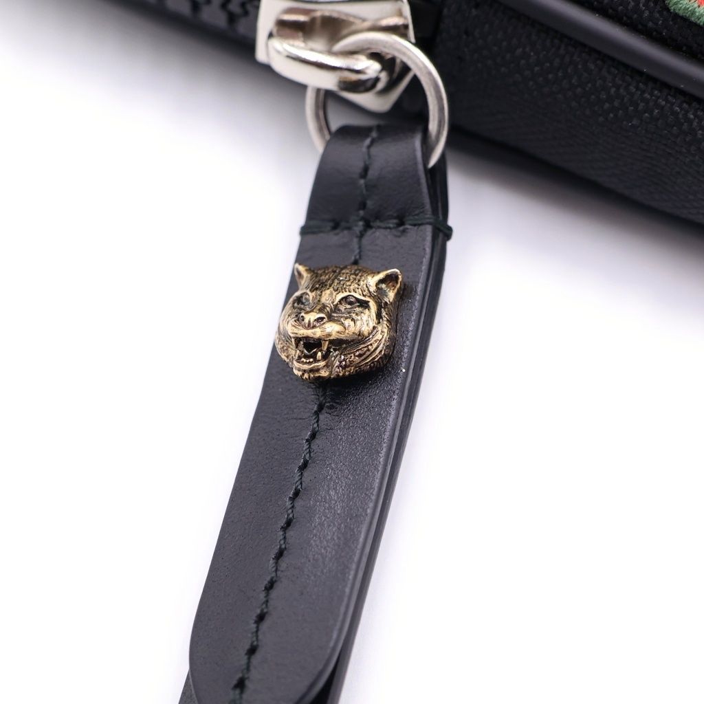 Gucci Butterfly Flower Patch Zip Clutch Pouch Black — view 6