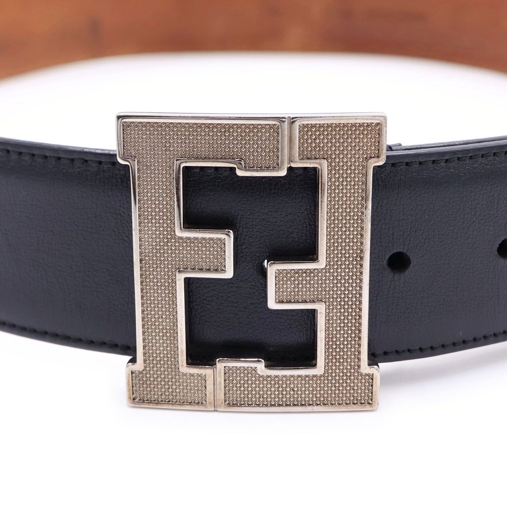 Fendi FF Big Logo Buckle Leather Belt Black — view 4