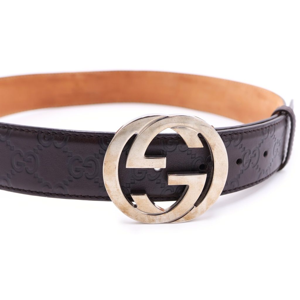 Gucci Interlocking GG Buckle Leather Striped Belt — view 4