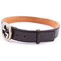 Gucci Interlocking GG Buckle Leather Striped Belt