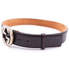 Gucci Interlocking GG Buckle Leather Striped Belt