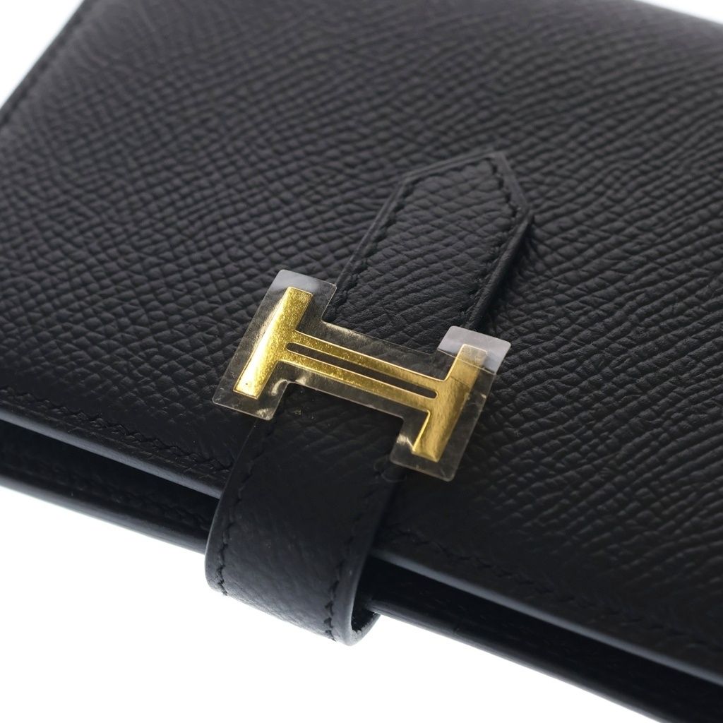 Hermes Bearn Compact Epsom Gold Bifold Wallet Black — view 5