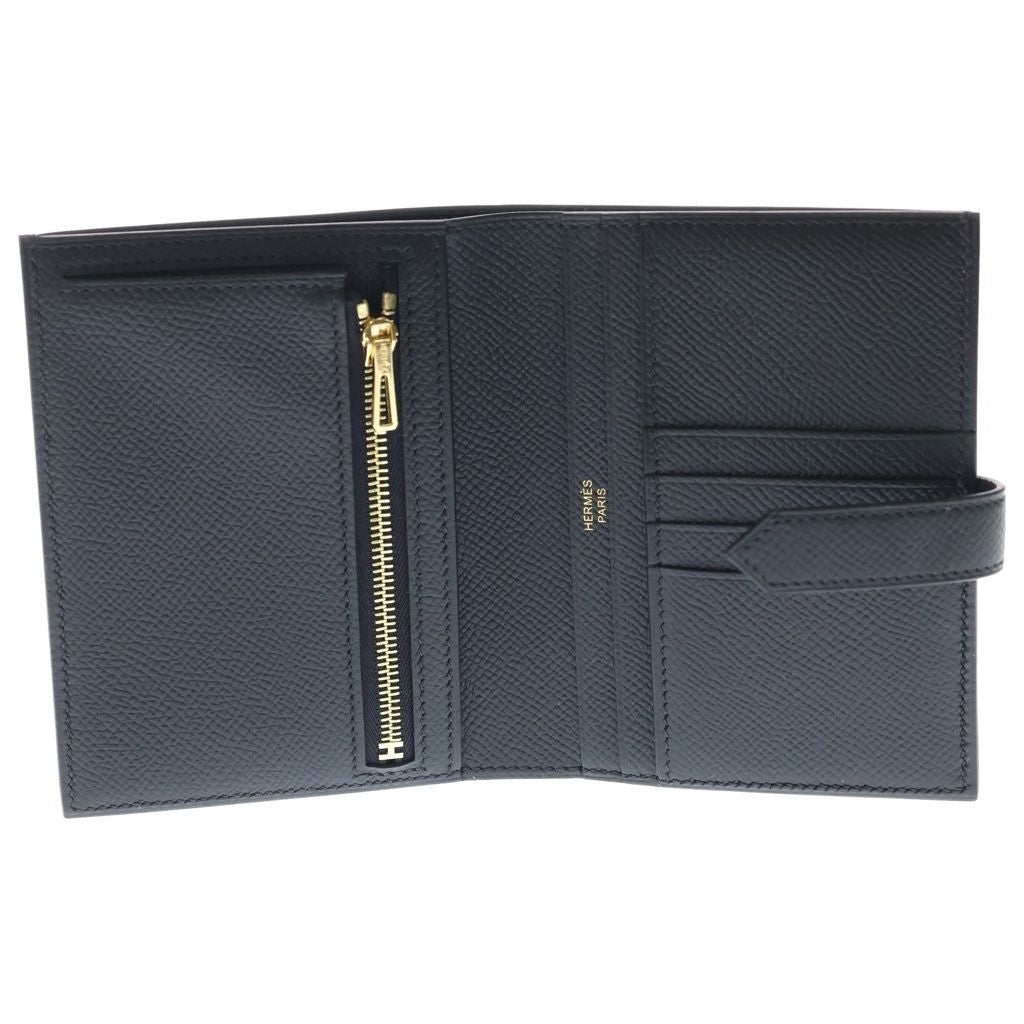 Hermes Bearn Compact Epsom Gold Bifold Wallet Black — view 4