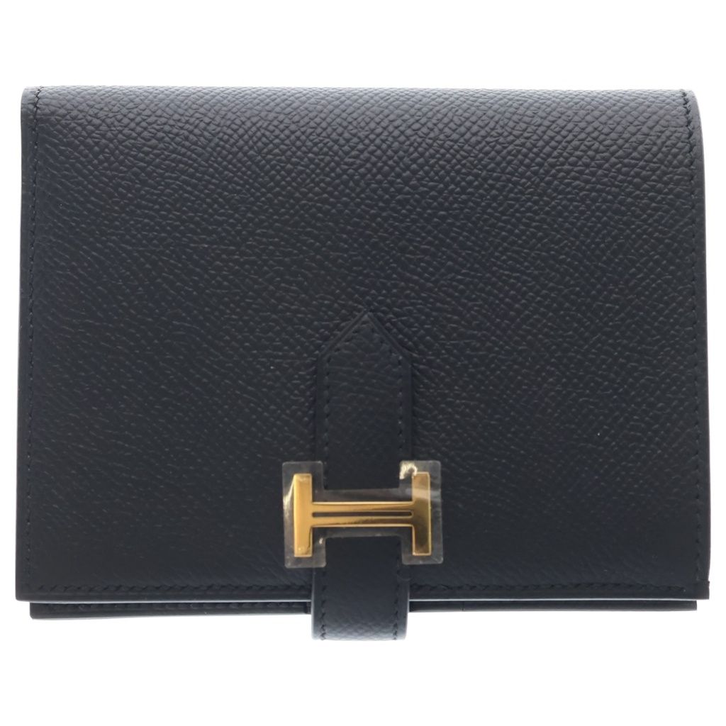 Hermes Bearn Compact Epsom Gold Bifold Wallet Black