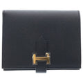 Hermes Bearn Compact Epsom Gold Bifold Wallet Black
