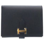 Hermes Bearn Compact Epsom Gold Bifold Wallet Black