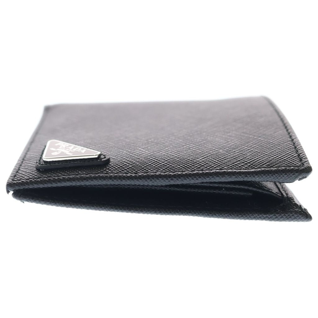 Prada Saffiano Bifold Wallet Compact Card Case Black Leather — view 3