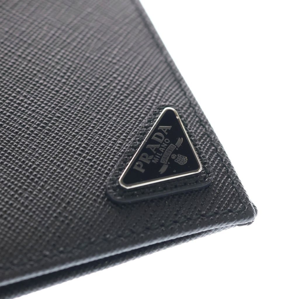 Prada Saffiano Bifold Wallet Compact Card Case Black Leather — view 5