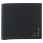Prada Saffiano Bifold Wallet Compact Card Case Black Leather