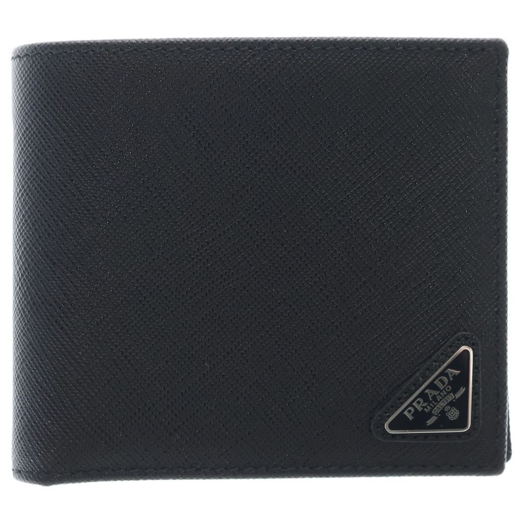 Prada Saffiano Bifold Wallet Compact Card Case Black Leather