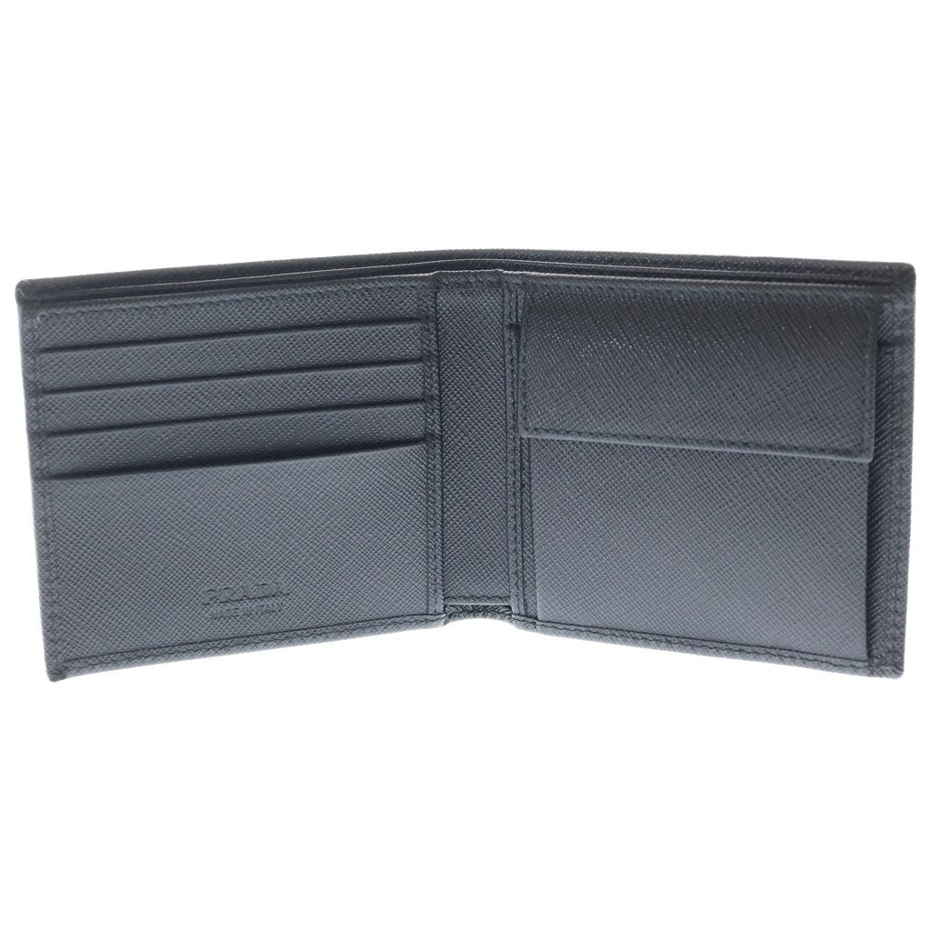 Prada Saffiano Bifold Wallet Compact Card Case Black Leather — view 4