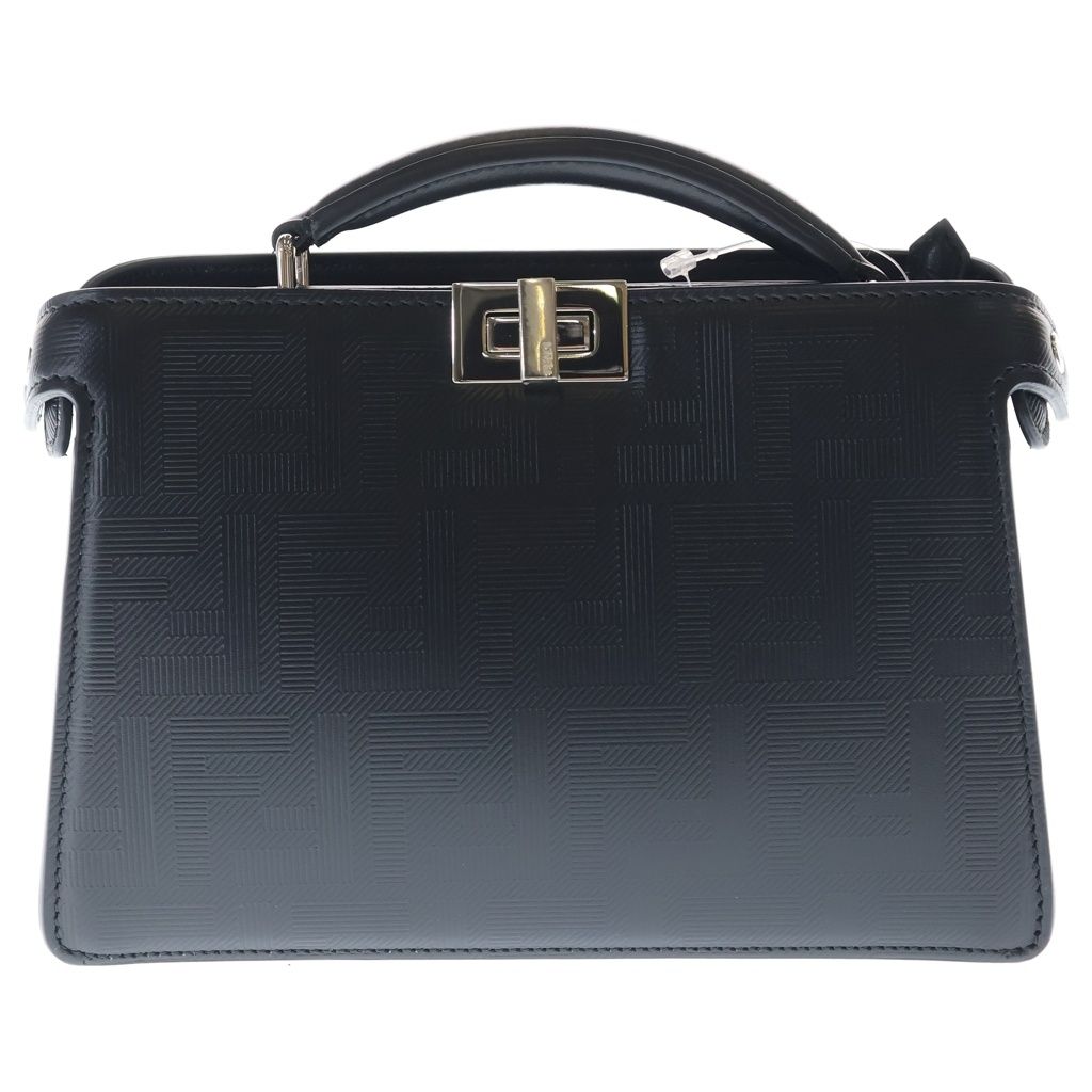 Fendi Peekaboo Eyec Cross 2-Way Shoulder Bag Black Leather Silver