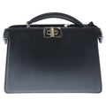 Fendi Peekaboo Eyec Cross 2-Way Shoulder Bag Black Leather Silver