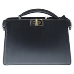 Fendi Peekaboo Eyec Cross 2-Way Shoulder Bag Black Leather Silver
