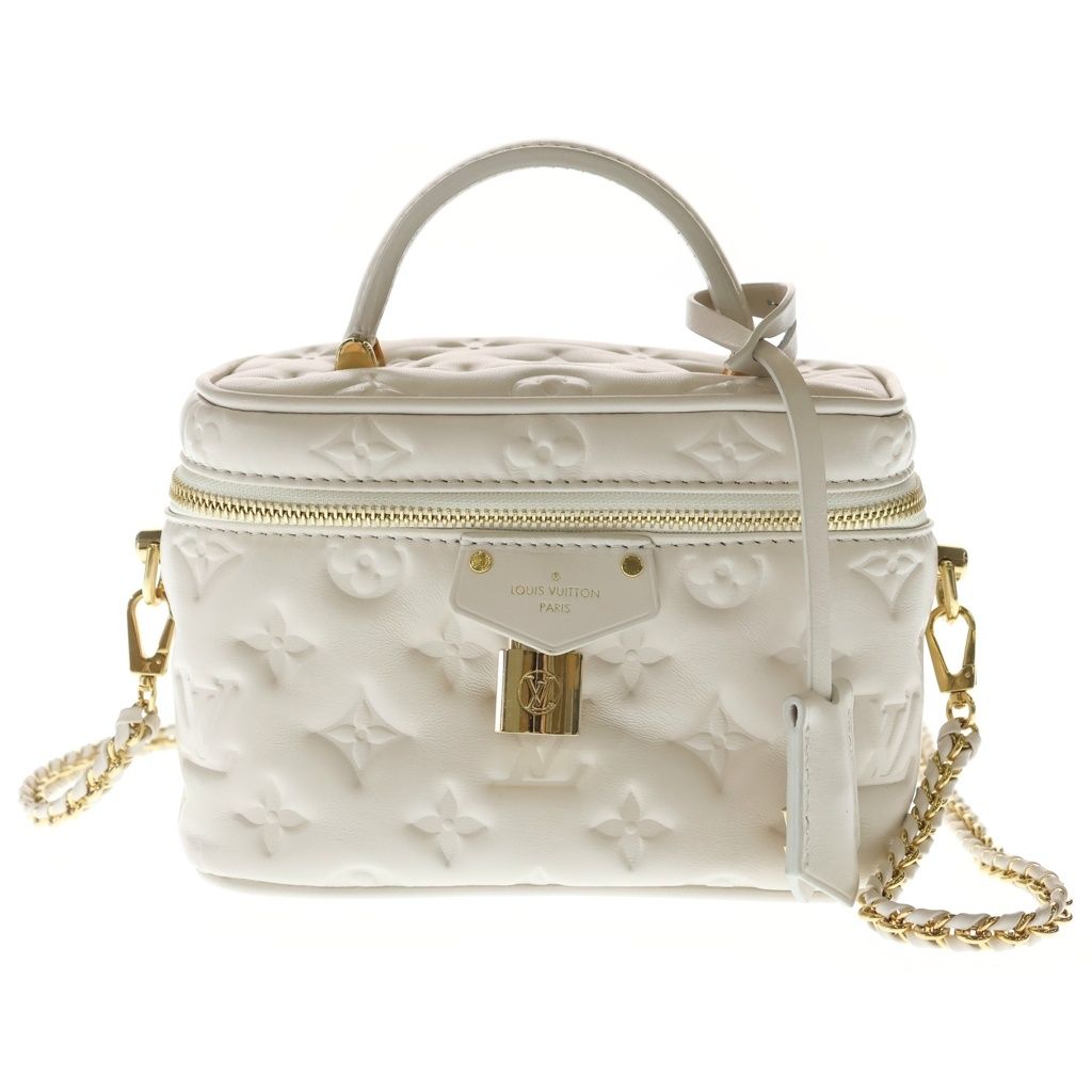 Louis Vuitton Monogram Vanity PM Shoulder Bag Chain White Lambskin Gold