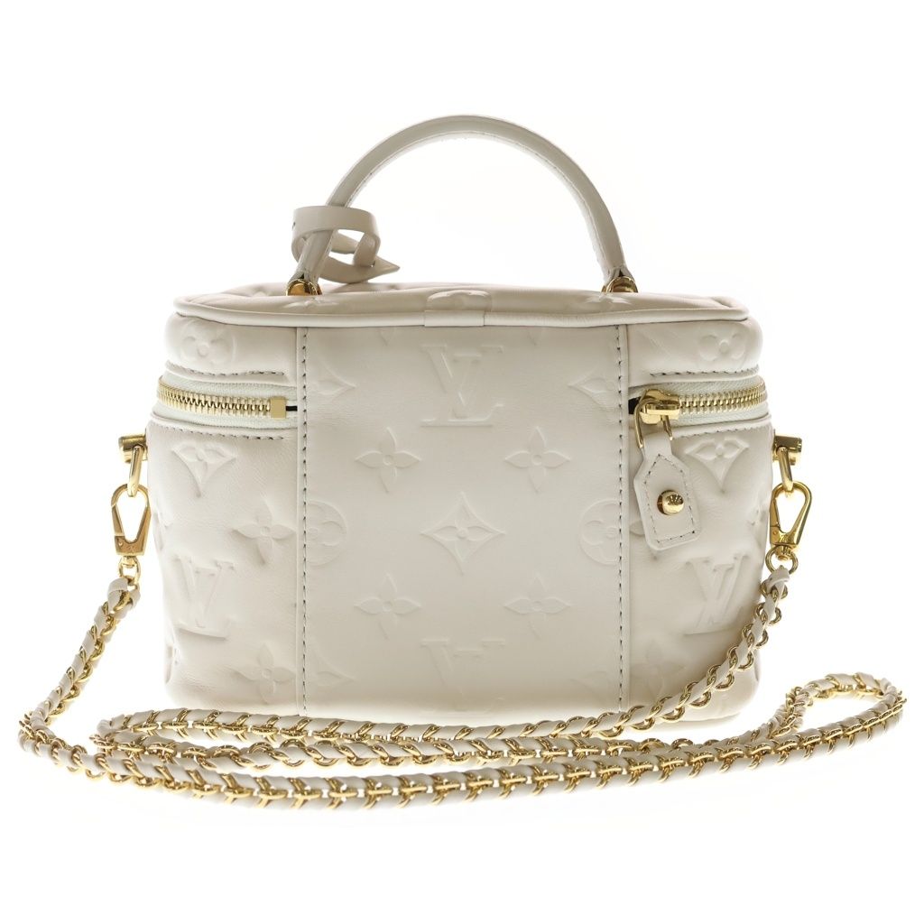 Louis Vuitton Monogram Vanity PM Shoulder Bag Chain White Lambskin Gold — view 2