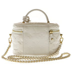 Louis Vuitton Monogram Vanity PM Shoulder Bag Chain White Lambskin Gold — view 2