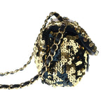 Chanel Sequin Chain Shoulder Bag Flap CC Logo Leather Gold Black — view 3