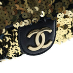 Chanel Sequin Chain Shoulder Bag Flap CC Logo Leather Gold Black — view 6