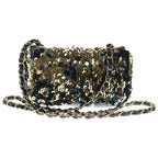 Chanel Sequin Chain Shoulder Bag Flap CC Logo Leather Gold Black — view 2